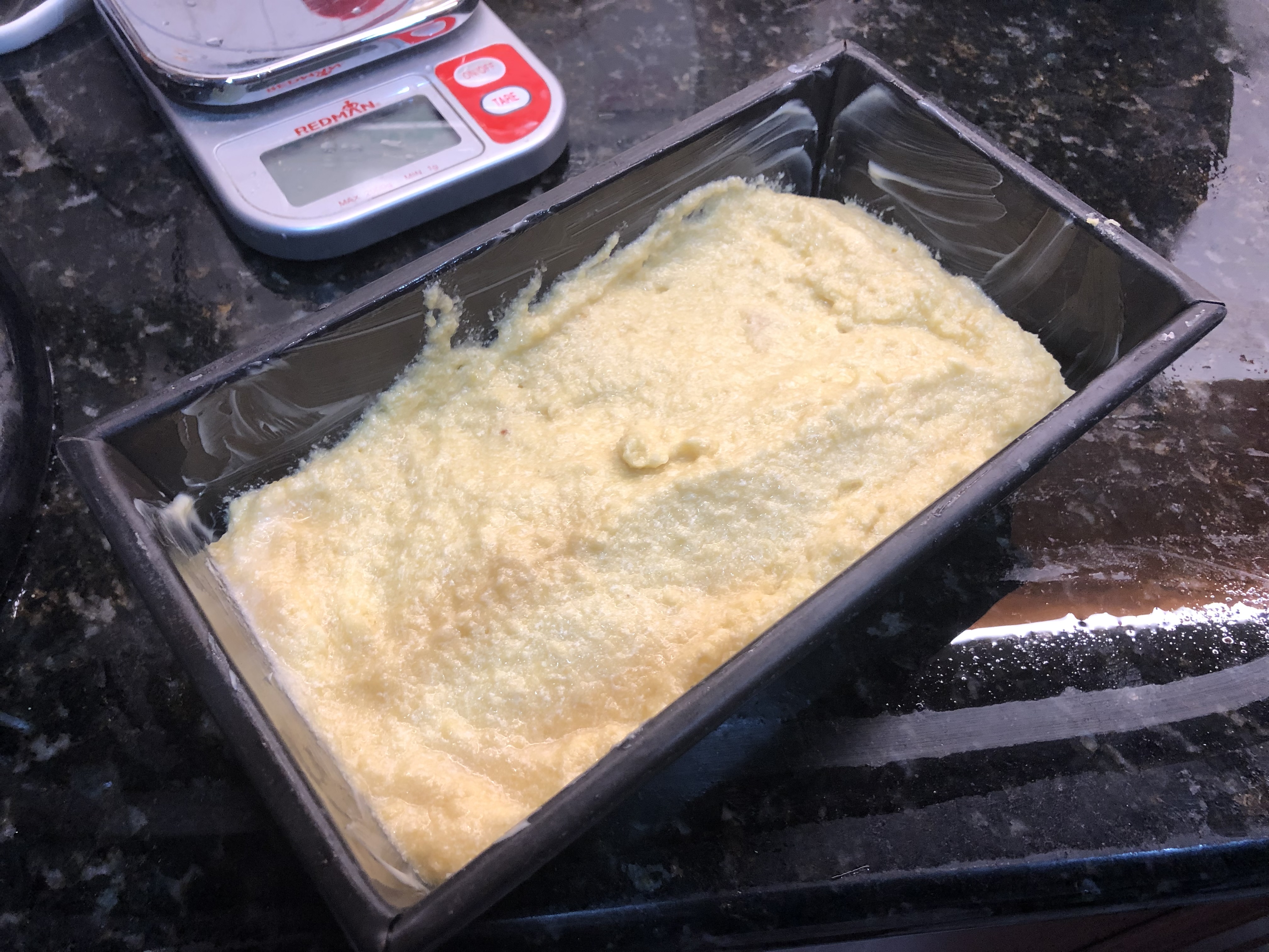 keto batter in pan