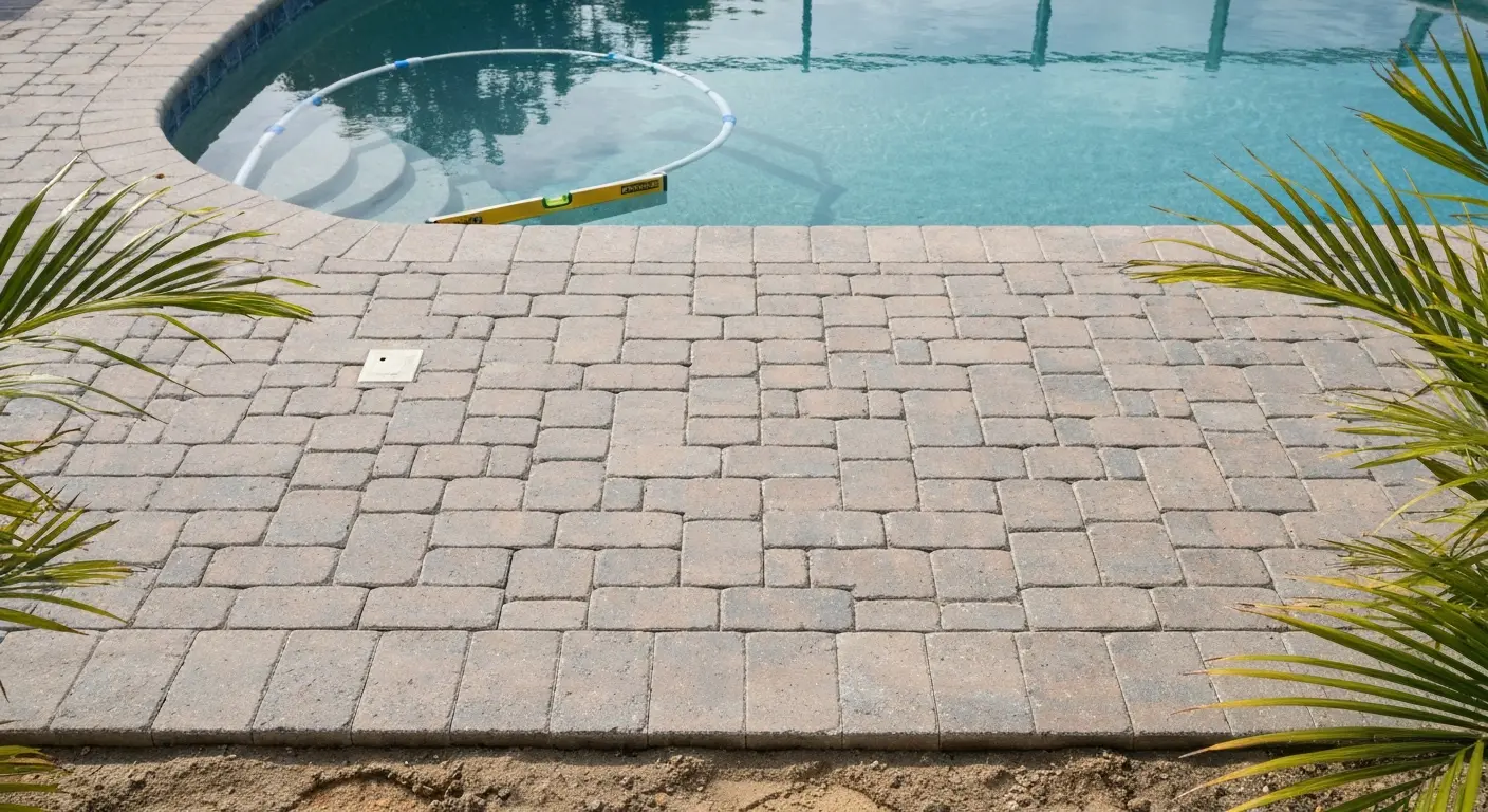 Pool deck with pavers