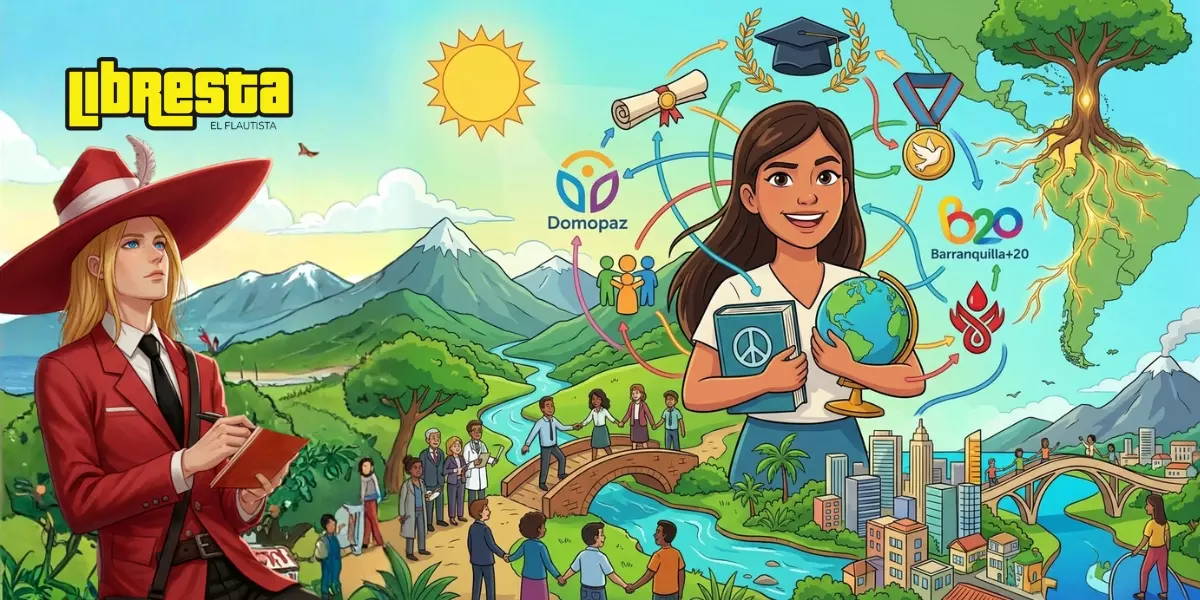 Ilustración de Damaris Rozo, activista ambiental colombiana, uniendo educación, paz y naturaleza para Libresta El Flautista. Ilustración de Damaris Rozo, activista ambiental colombiana, uniendo educación, paz y naturaleza para Libresta El Flautista.