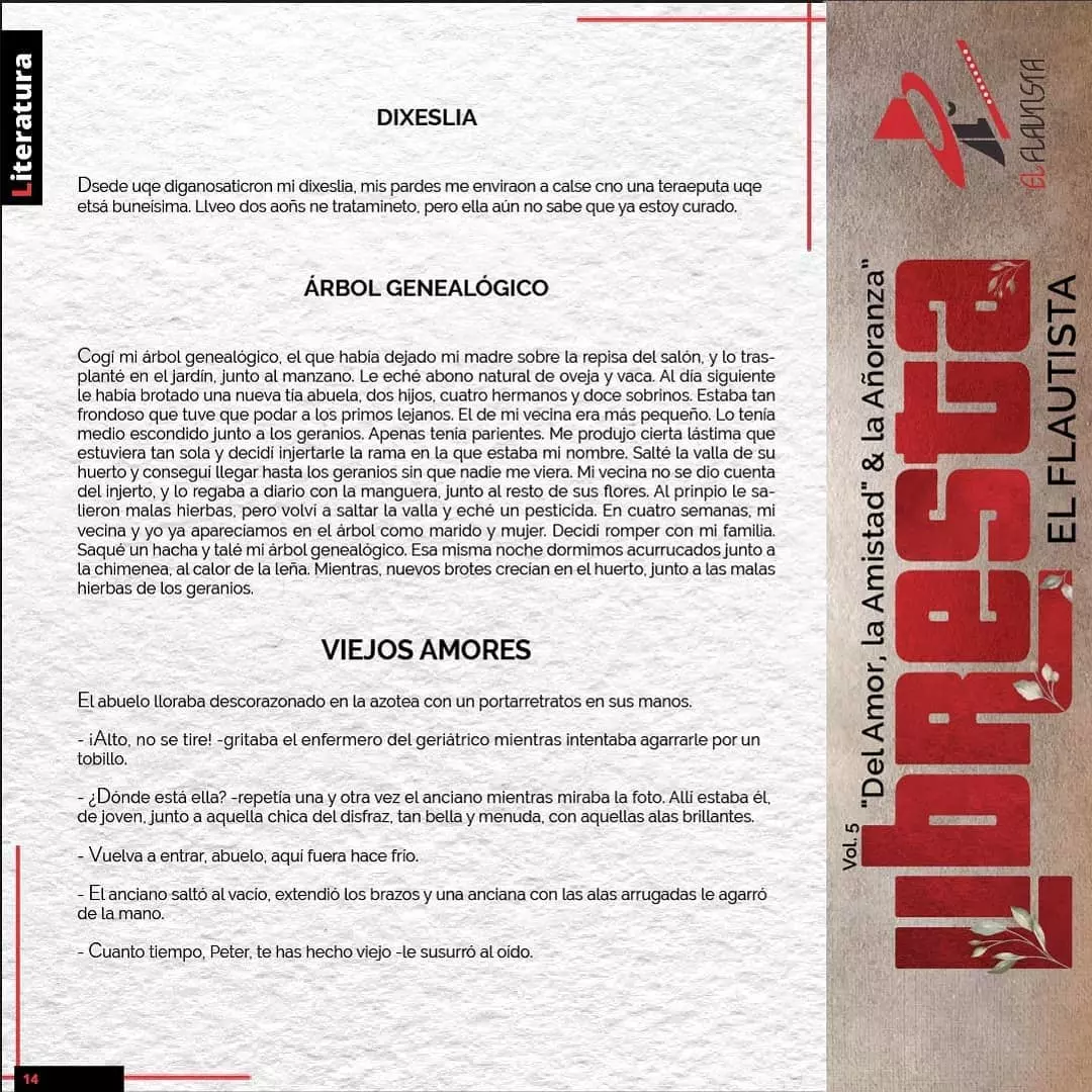 Página de Libresta con los microrrelatos Dixeslia Árbol genealógico y Viejos amores escritos por Manu Espada Página de Libresta con los microrrelatos Dixeslia Árbol genealógico y Viejos amores escritos por Manu Espada