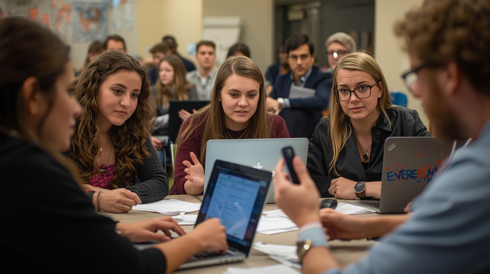 Prom advisors and student committee members planning a school dance Prom advisors and student committee members planning a school dance