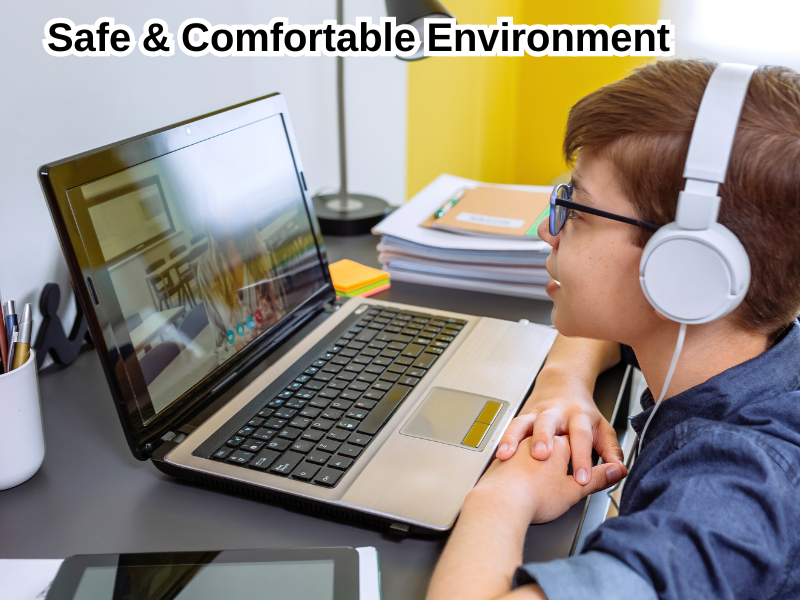 Student learning Quran online at home in a quiet and comfortable setting. Student learning Quran online at home in a quiet and comfortable setting.