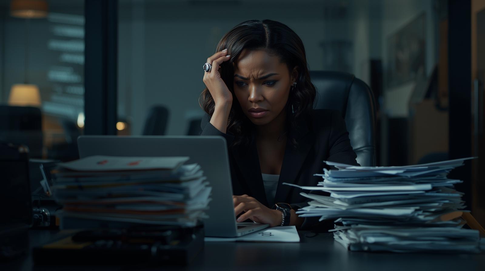 Person looking stressed over paperwork