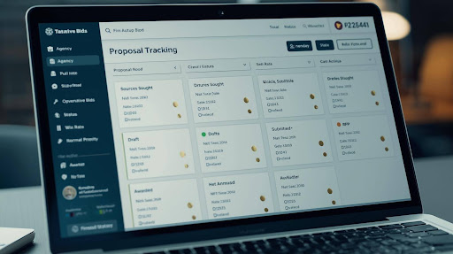 A dashboard showing proposal tracking and project management timelines.