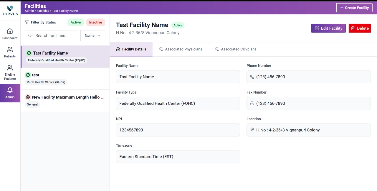 Jorvus EHR Facility Management