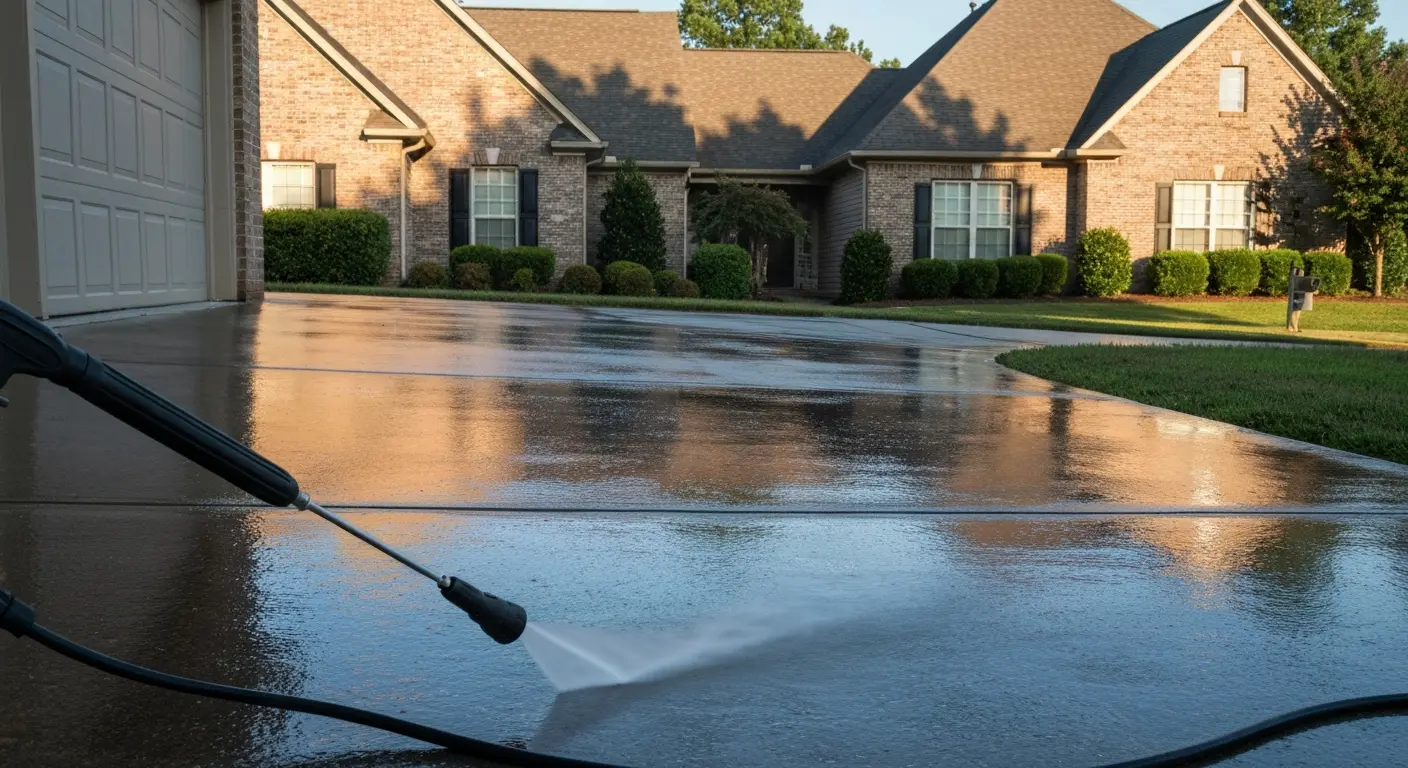Pressure washing driveway