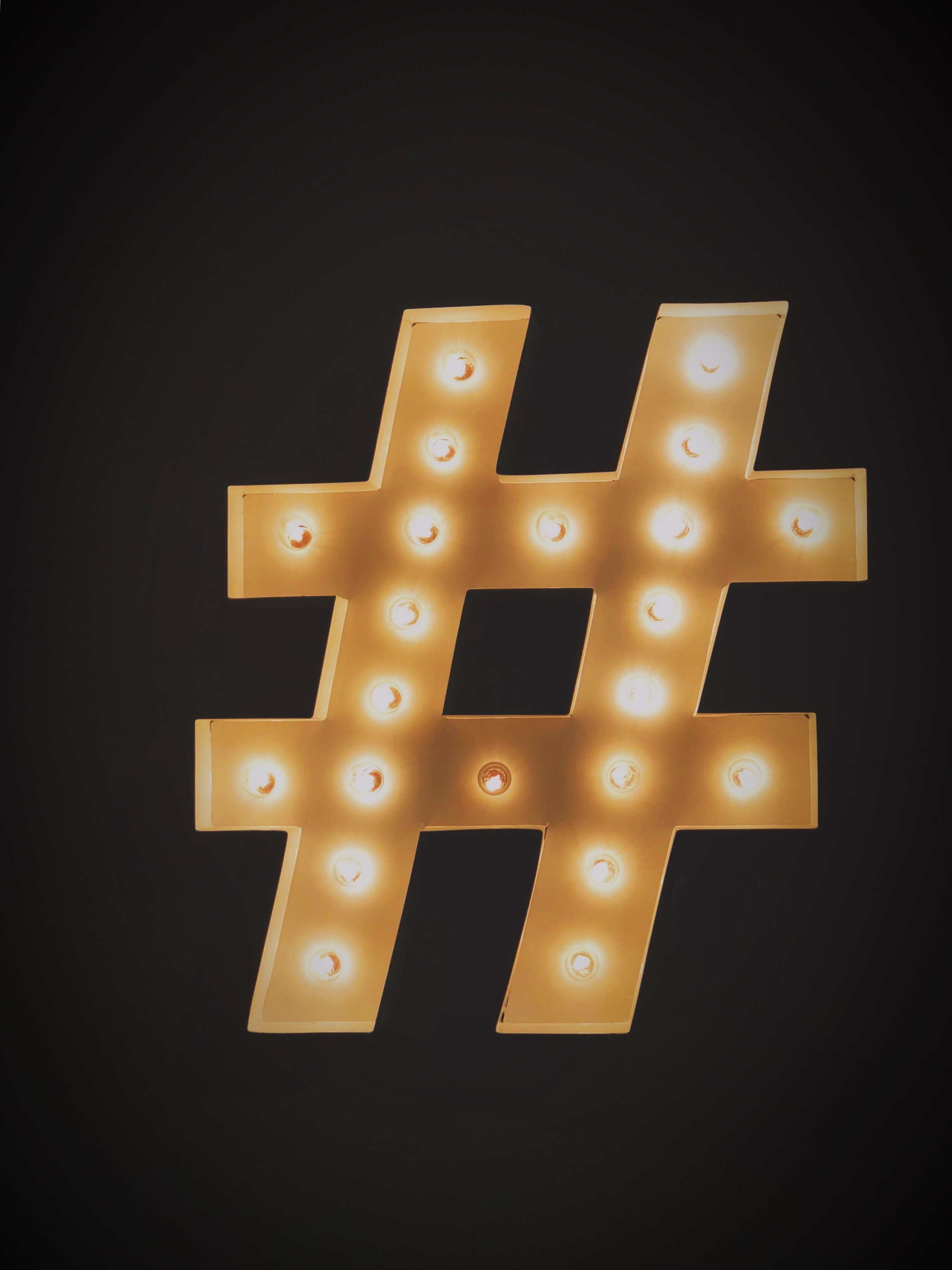 hashtag display decorated with led lights
