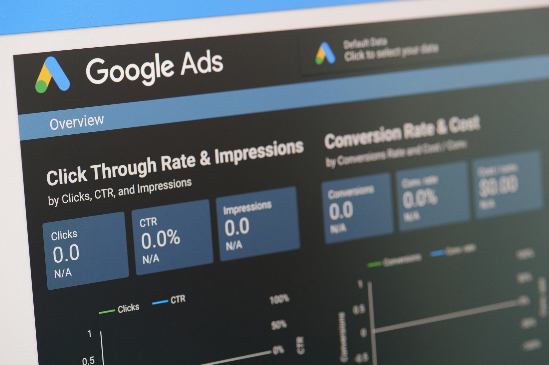 Viewing google ads report screen display close up view