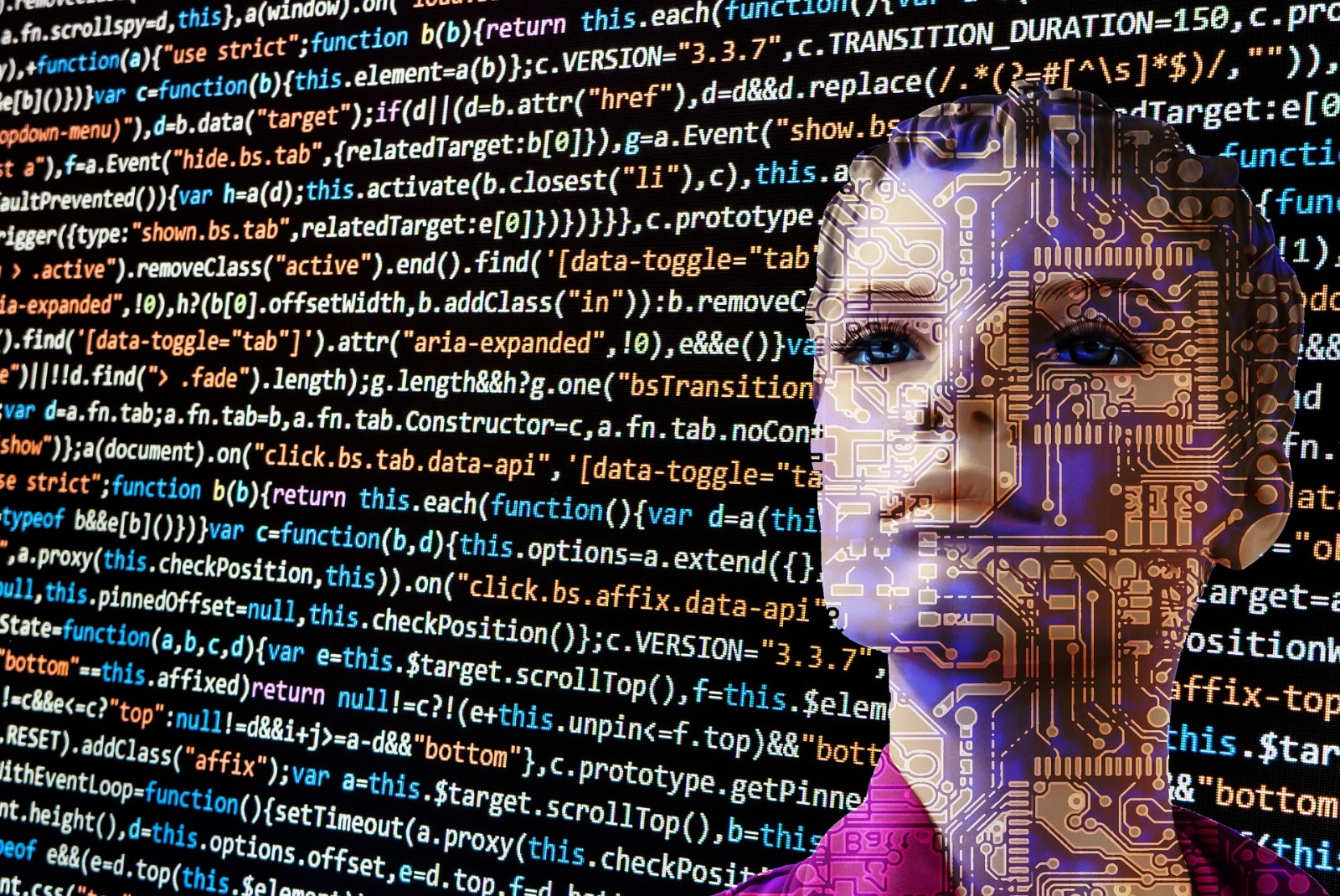 A person's face with coding A person's face with coding