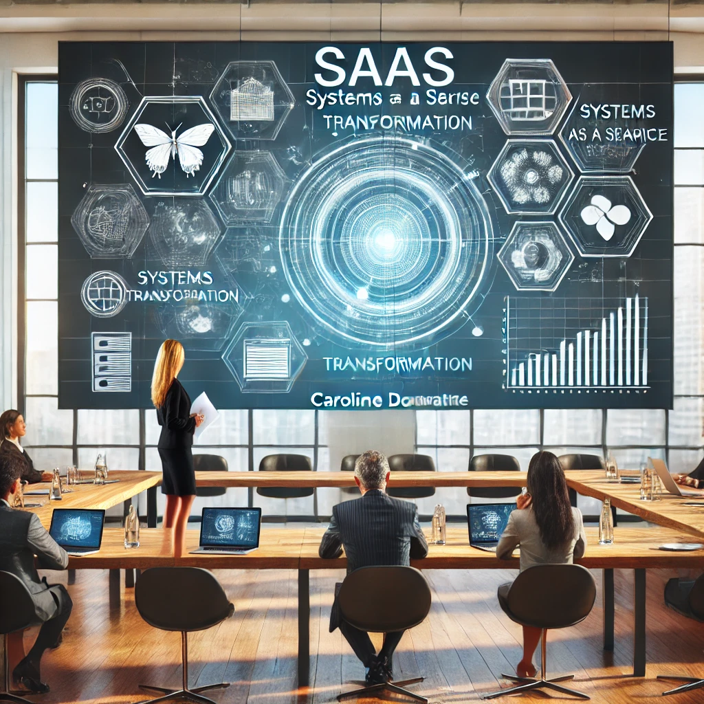 A woman in suit presenting a digital transformation strategy. A woman in suit presenting a digital transformation strategy.
