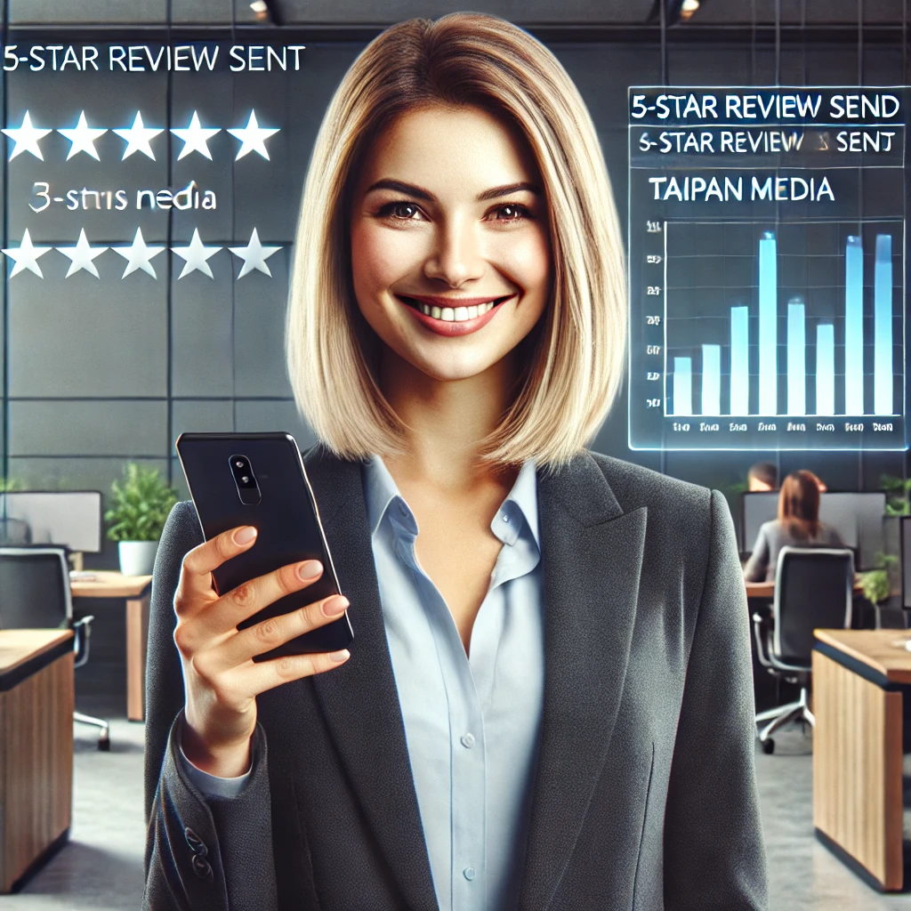 Business owner using SMS automation to request Google reviews Business owner using SMS automation to request Google reviews