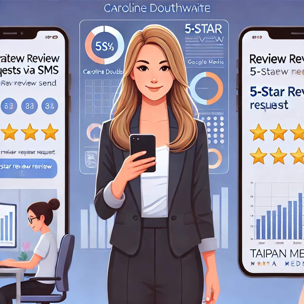 Customer leaving a 5-star review on their phone Customer leaving a 5-star review on their phone