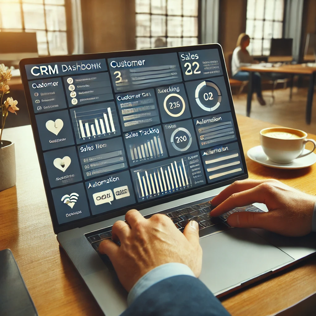 Business owner managing customer data on a CRM dashboard. Business owner managing customer data on a CRM dashboard.