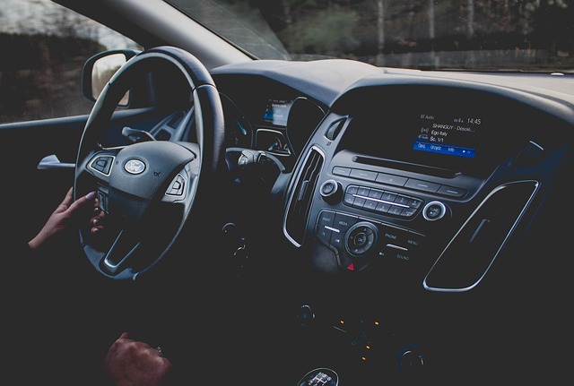 Inside a training vehicle during a driving lesson