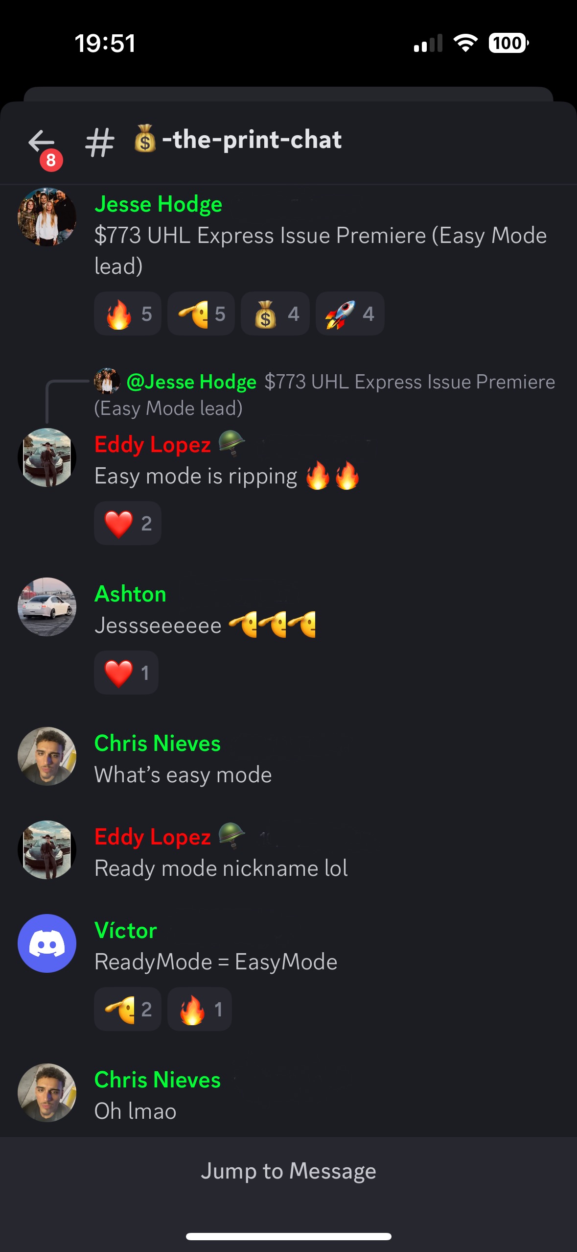 Thread showing $1,192 combined graded and team reactions