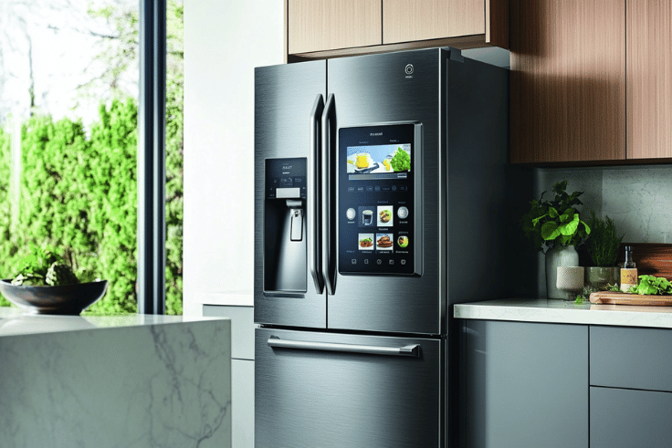 The image should showcase the harmony between advanced appliance technology and sustainable practices, with LED lighting illuminating the brushed metal surfaces and digital displays, set against a backdrop of a contemporary, environmentally conscious kitchen with touches of greenery, demonstrating that modern tech can go hand in hand with energy conservation. The image should showcase the harmony between advanced appliance technology and sustainable practices, with LED lighting illuminating the brushed metal surfaces and digital displays, set against a backdrop of a contemporary, environmentally conscious kitchen with touches of greenery, demonstrating that modern tech can go hand in hand with energy conservation.