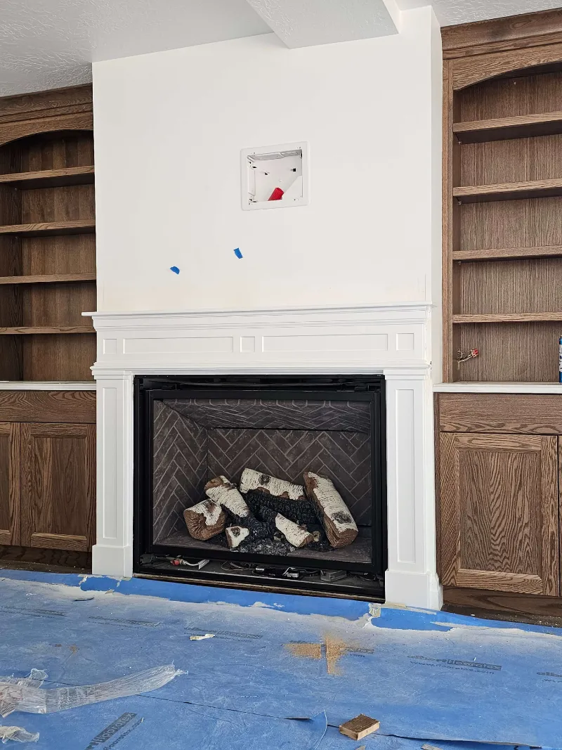 Living Room Fireplace and Shelves
