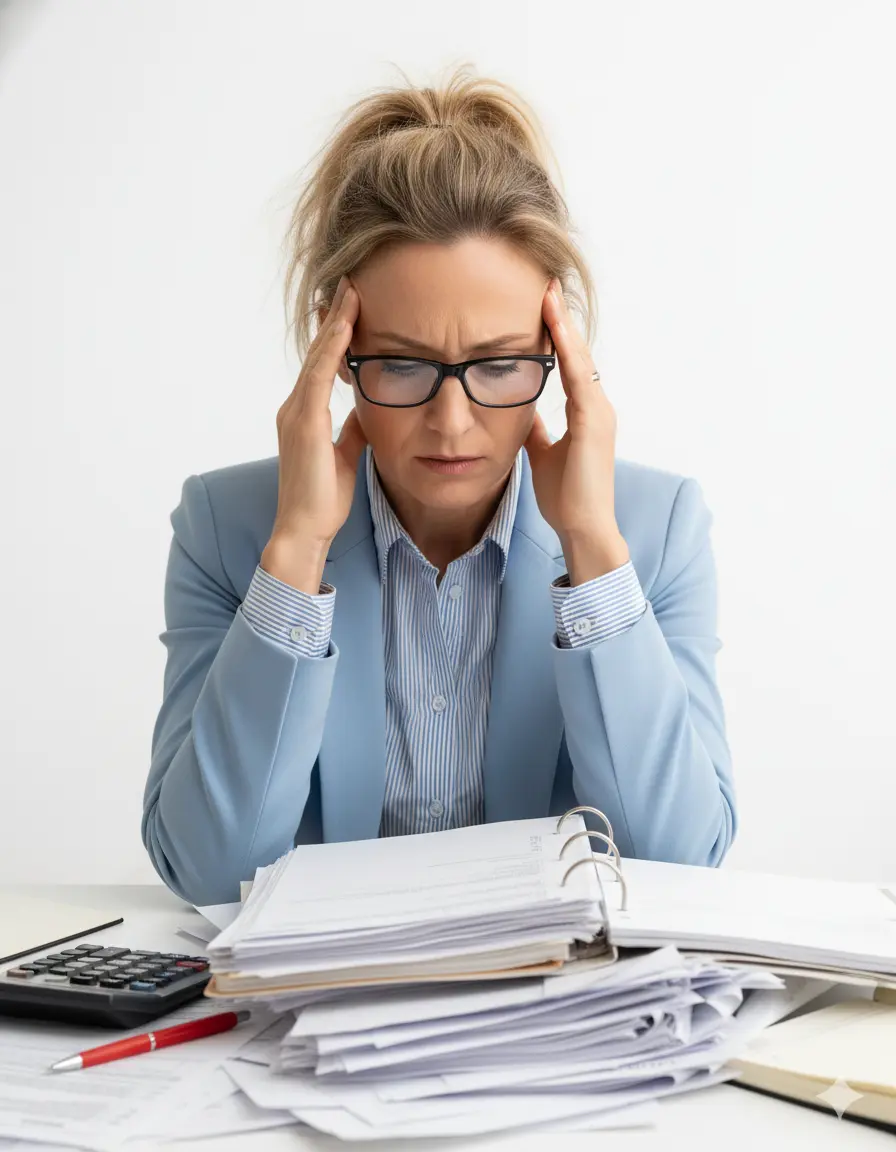 Erschöpfte Geschäftsfrau lehnt sich entspannt zurück und atmet tief durch