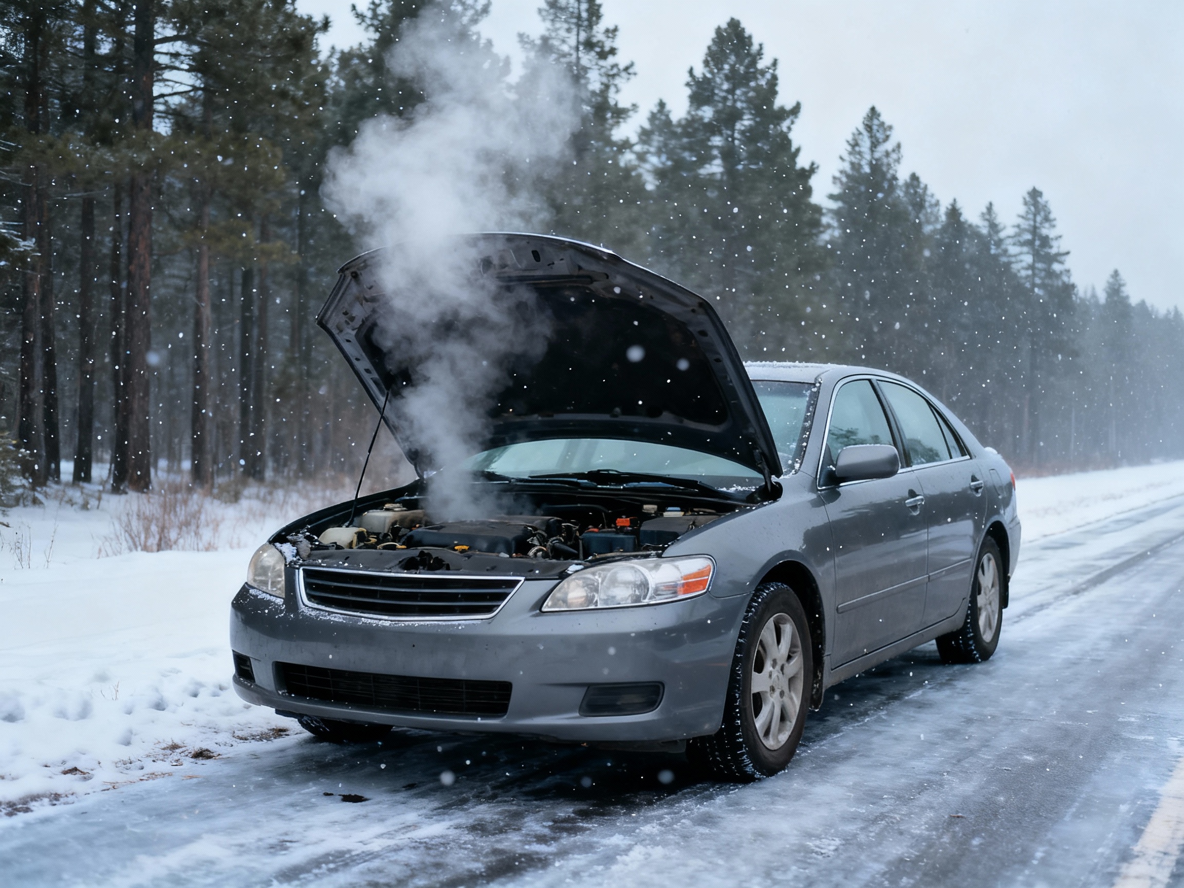 Mechanic testing a car battery in the snow