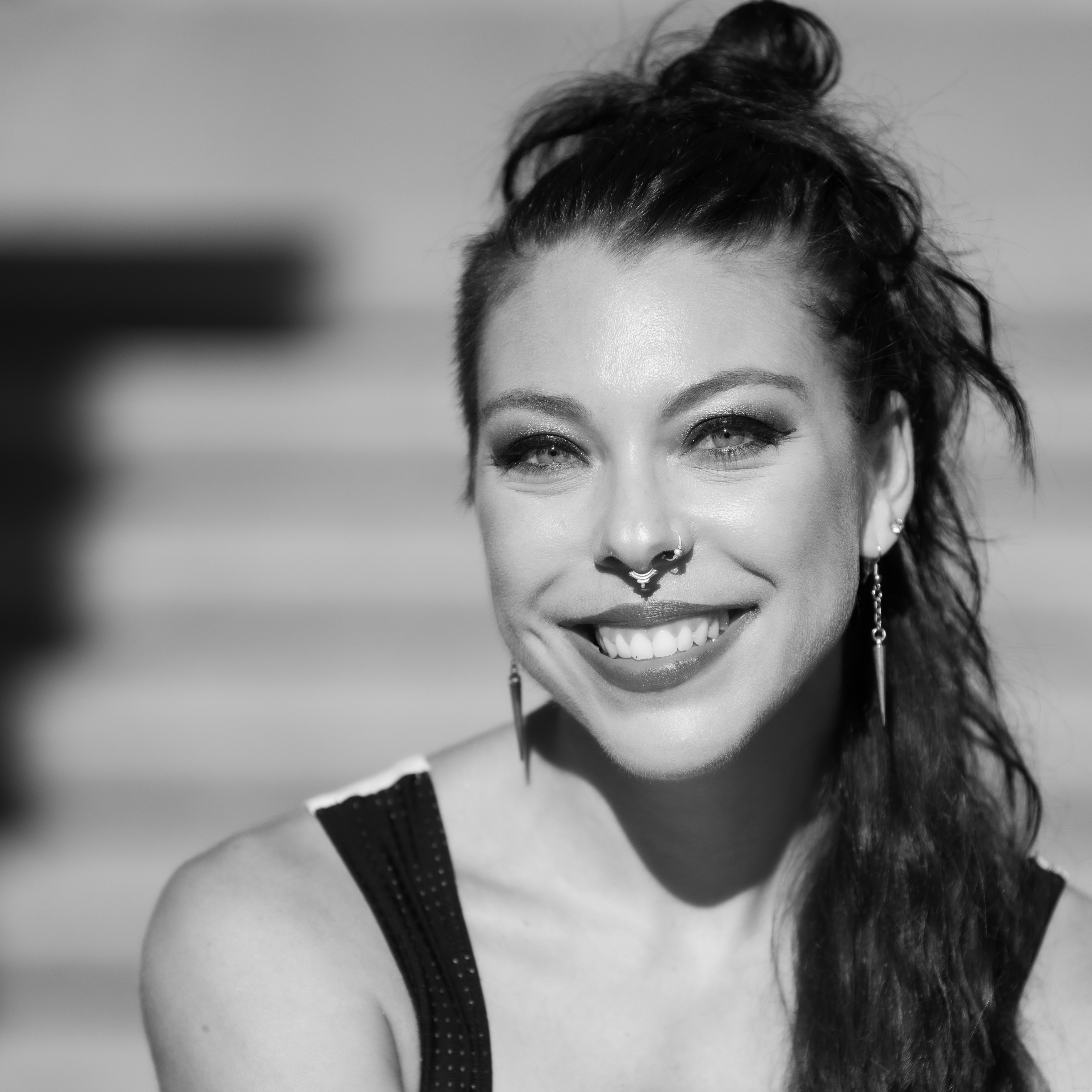 Edward Dose Photography Headshot of Young Woman with Nose Ring B&W