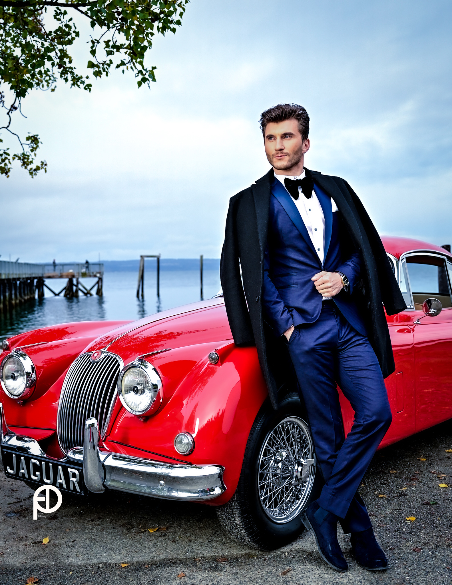 Edward Dose Photography Special Engagements of Man Leaning Against A Red Car
