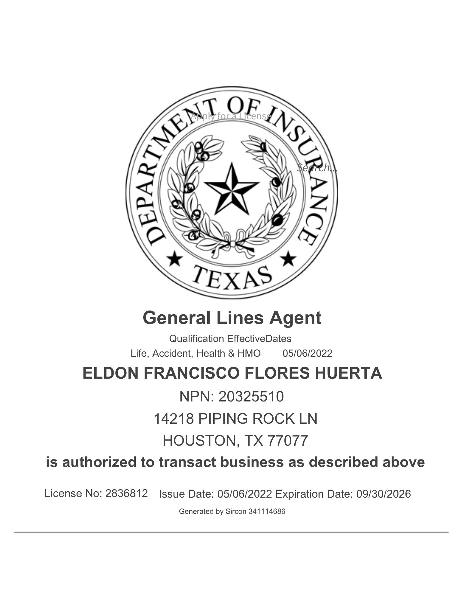 Licencia Texas