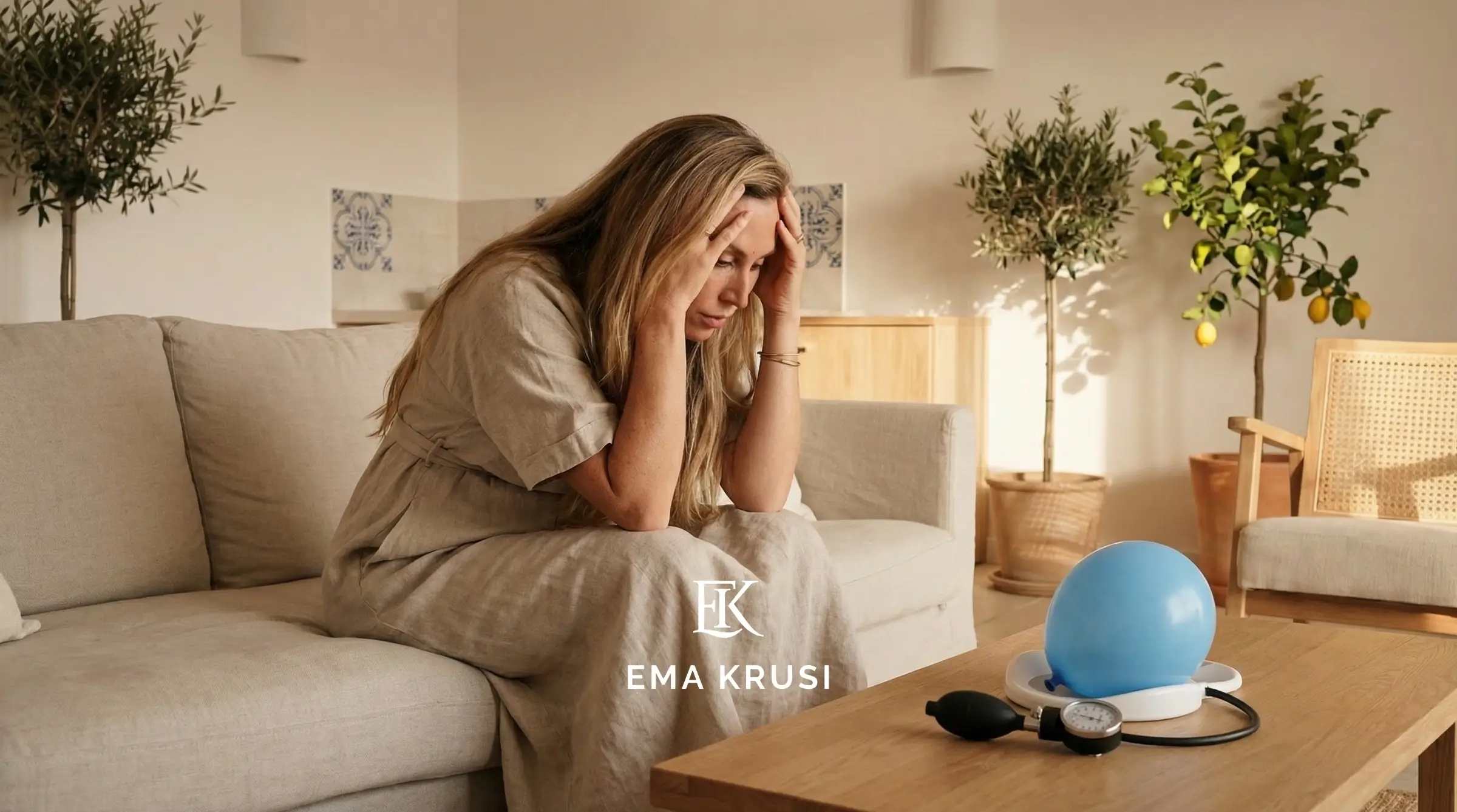 Femme assise découragée avec un Epi-No devant elle