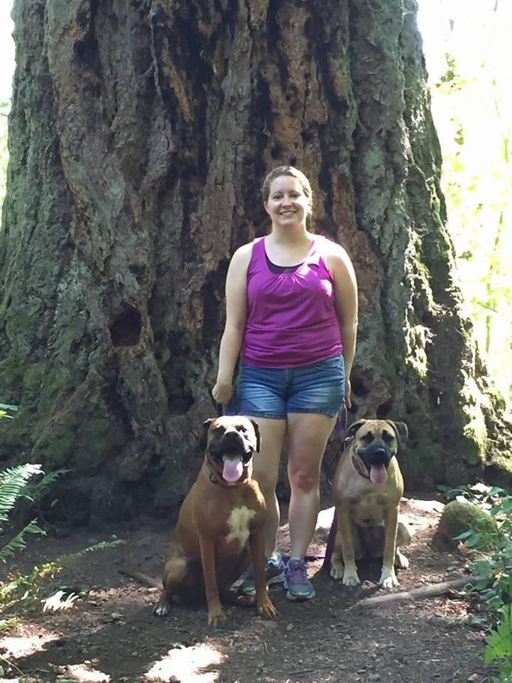 Margo with Your Yoga Pacific Northwest Dog Walk in the Woods, photo by YYPNW