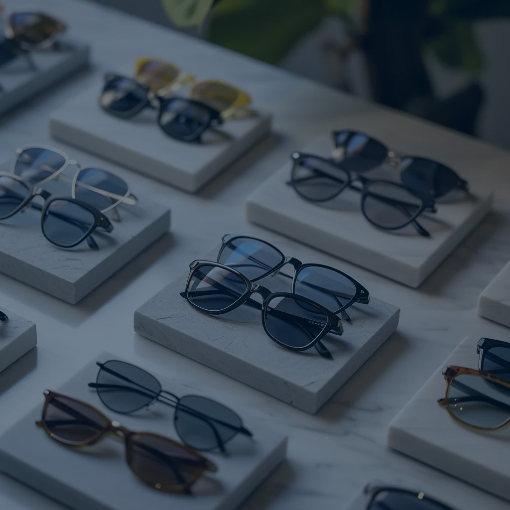 Luxury eyewear collection display at premium optical boutique in San Francisco Luxury eyewear collection display at premium optical boutique in San Francisco