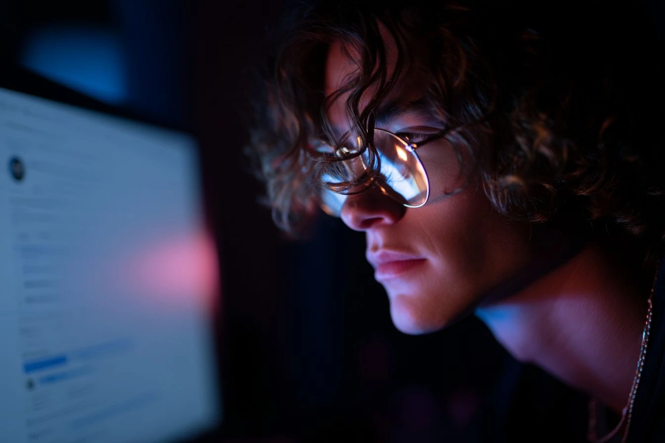 A boy watching his screen.