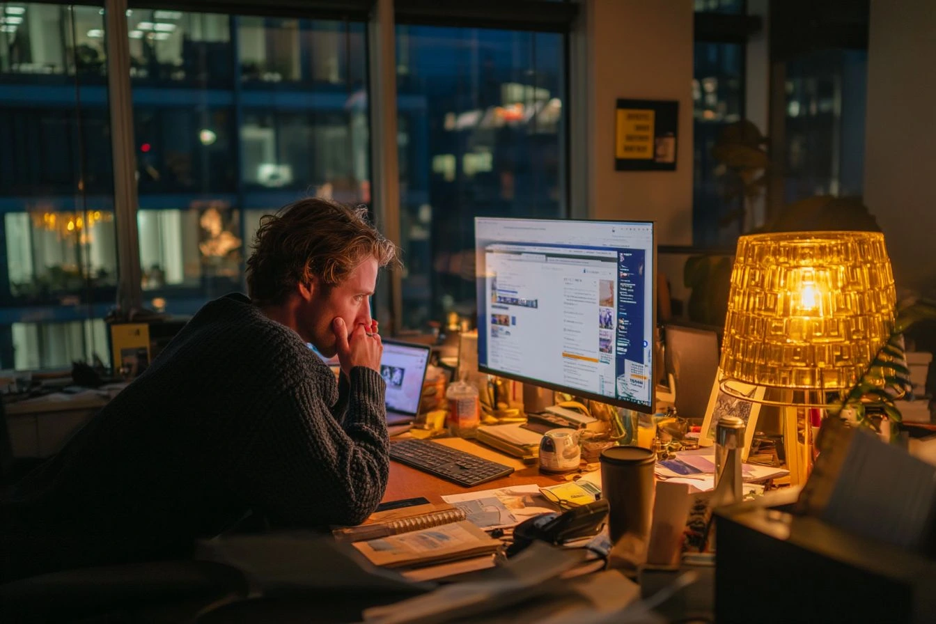 a man using his desktops.