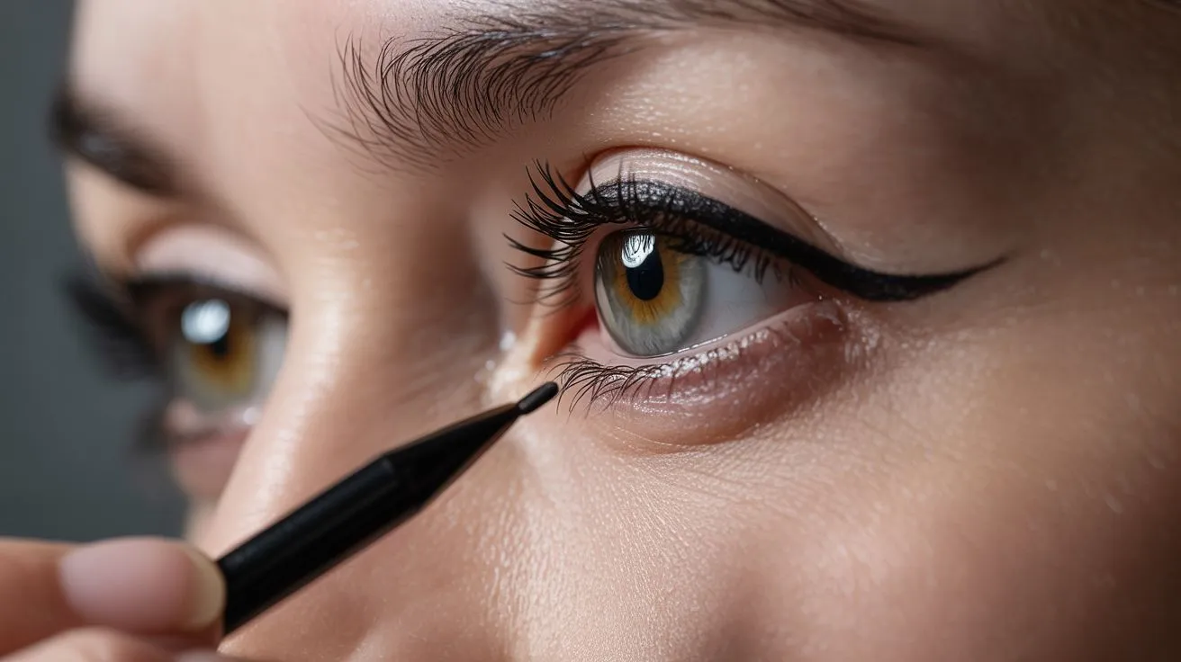Close-up of an eye with black eyeliner being applied.