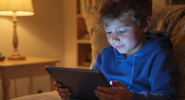 Child using tablet and computer showing excessive screen time contributing to myopia progression Child using tablet and computer showing excessive screen time contributing to myopia progression