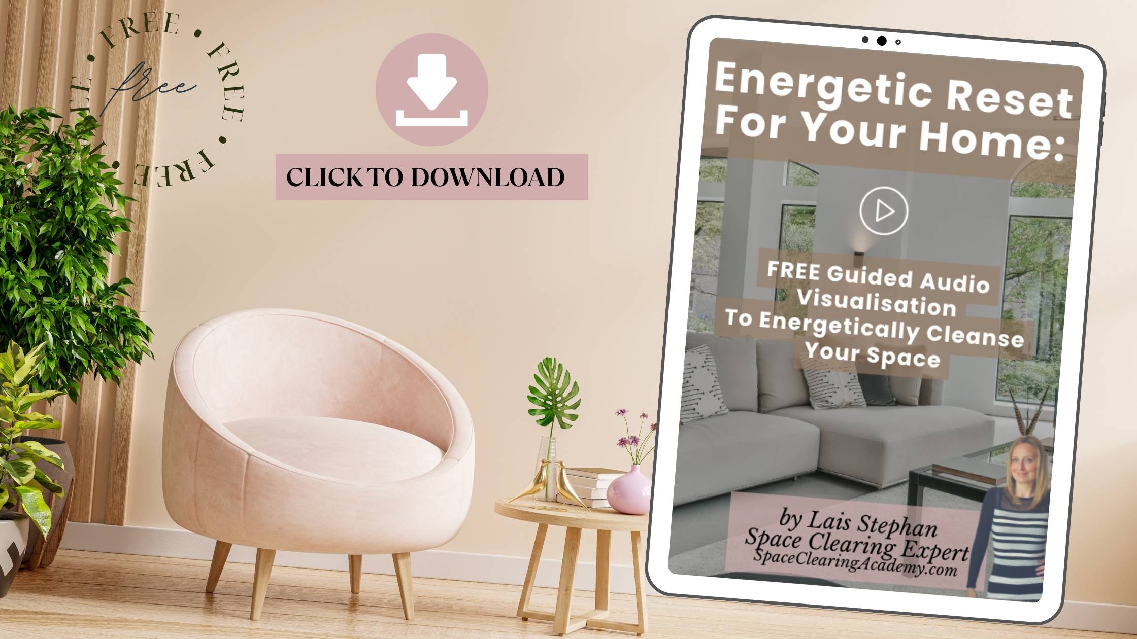 Home Reset free ritual banner showing a minimalist living room with neutral decor, promoting a free guide to clear your home and refresh your energy Home Reset free ritual banner showing a minimalist living room with neutral decor, promoting a free guide to clear your home and refresh your energy