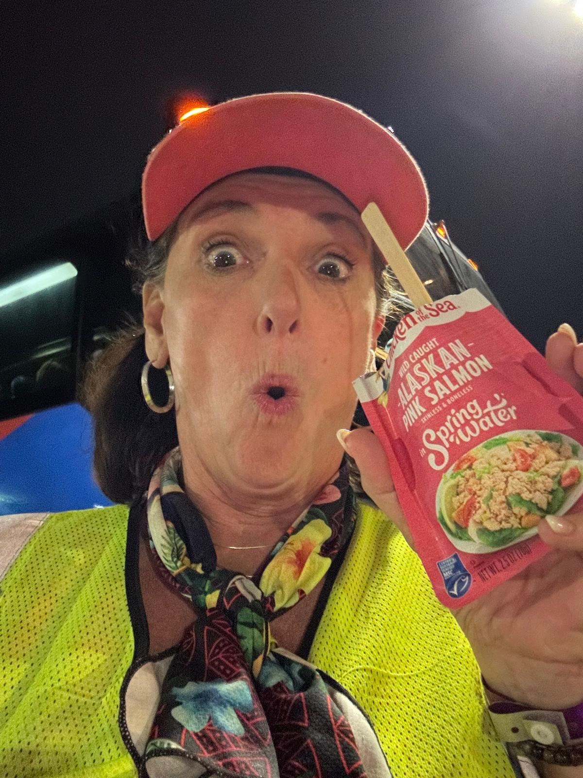 lisa eating salmon pack lisa eating salmon pack