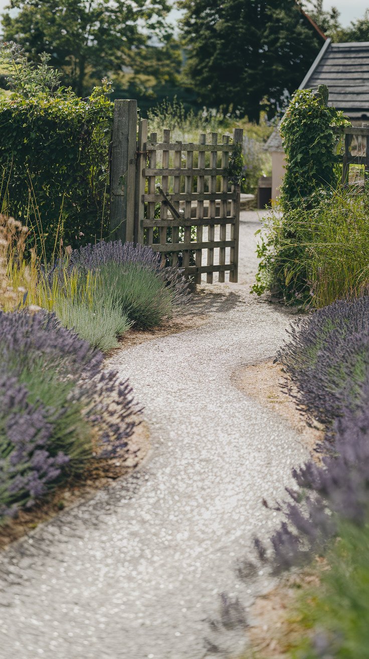 A winding gravel path leading through a lush garden, bordered by lavender bushes and a few wildflowers. The gravel sparkles in the sunlight as it leads to a rustic wooden gate, inviting you to explore the garden beyond. A winding gravel path leading through a lush garden, bordered by lavender bushes and a few wildflowers. The gravel sparkles in the sunlight as it leads to a rustic wooden gate, inviting you to explore the garden beyond.