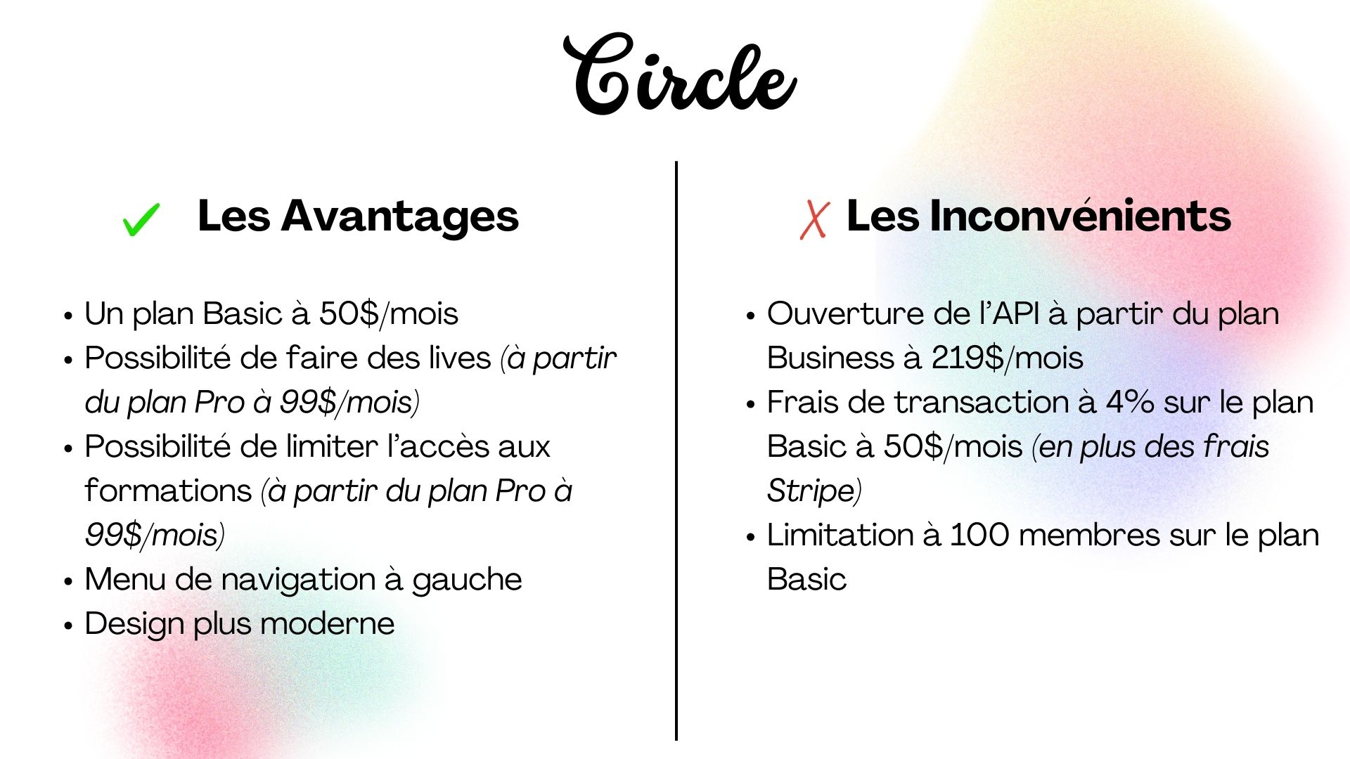 Avantages et inconvénients de Circle Avantages et inconvénients de Circle