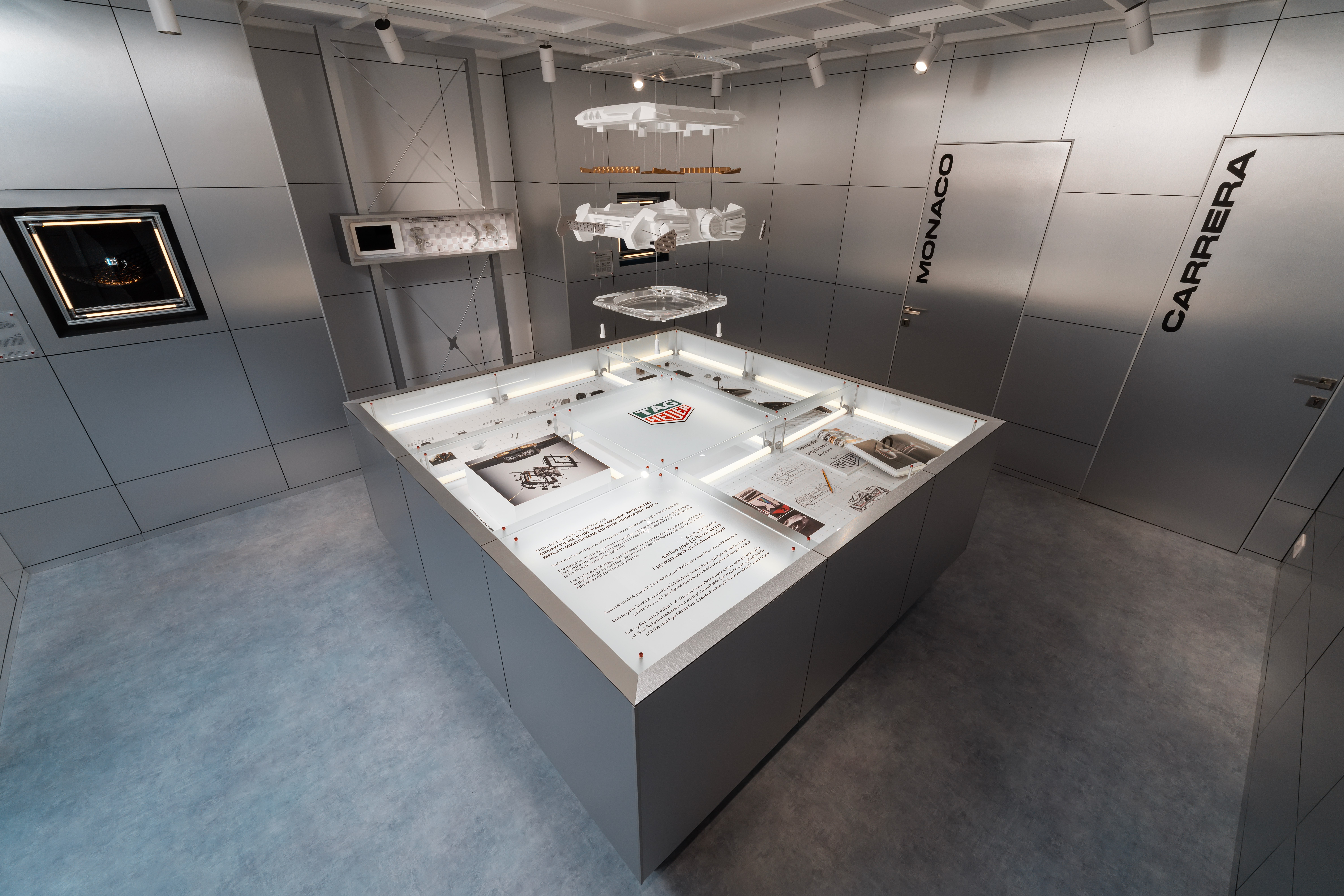 TAG Heuer stand-alone booth with motorsport-inspired architecture at Dubai Watch Week 2025