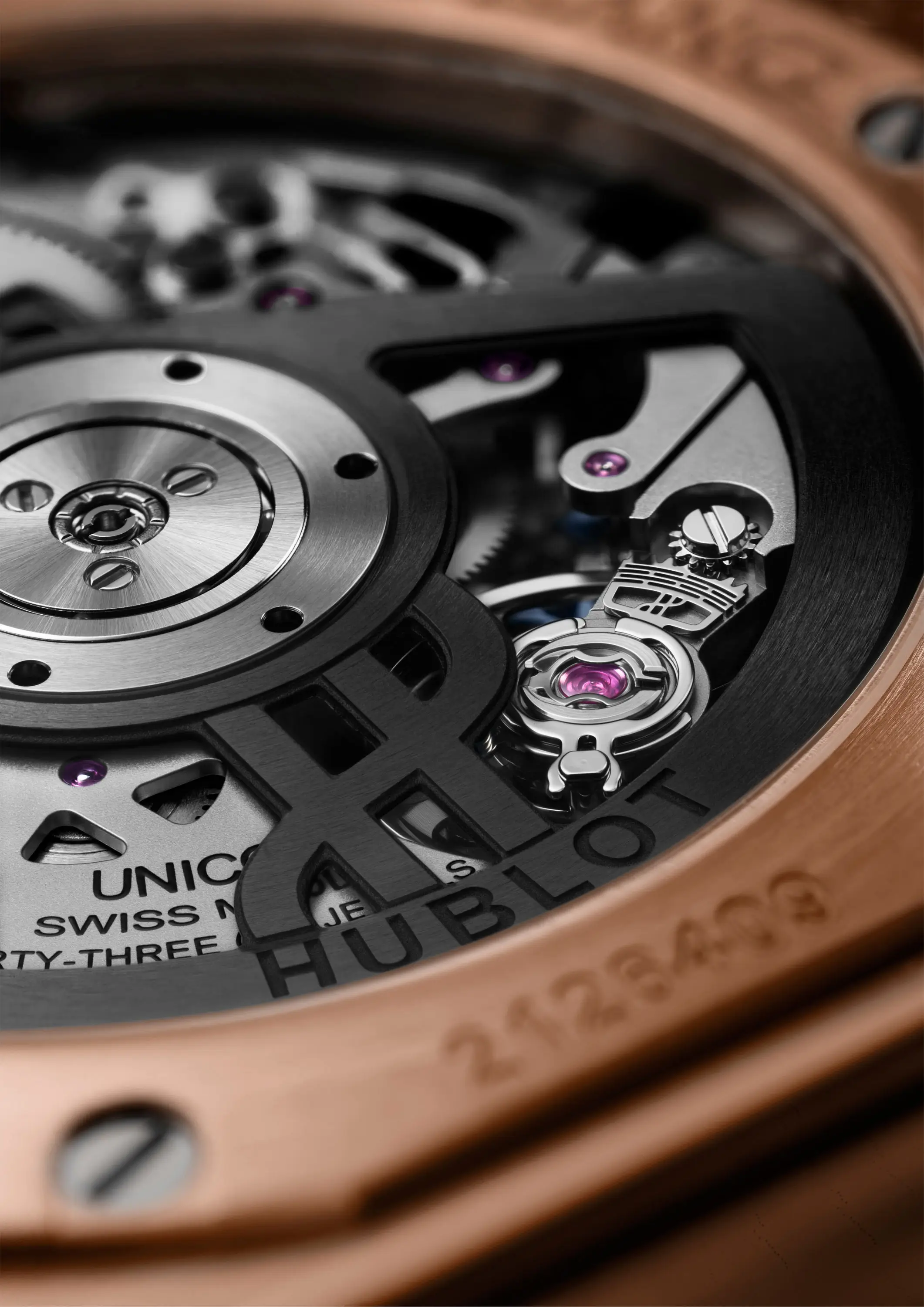 Close-up of the Hublot Big Bang Original Unico dial with carbon-effect finish