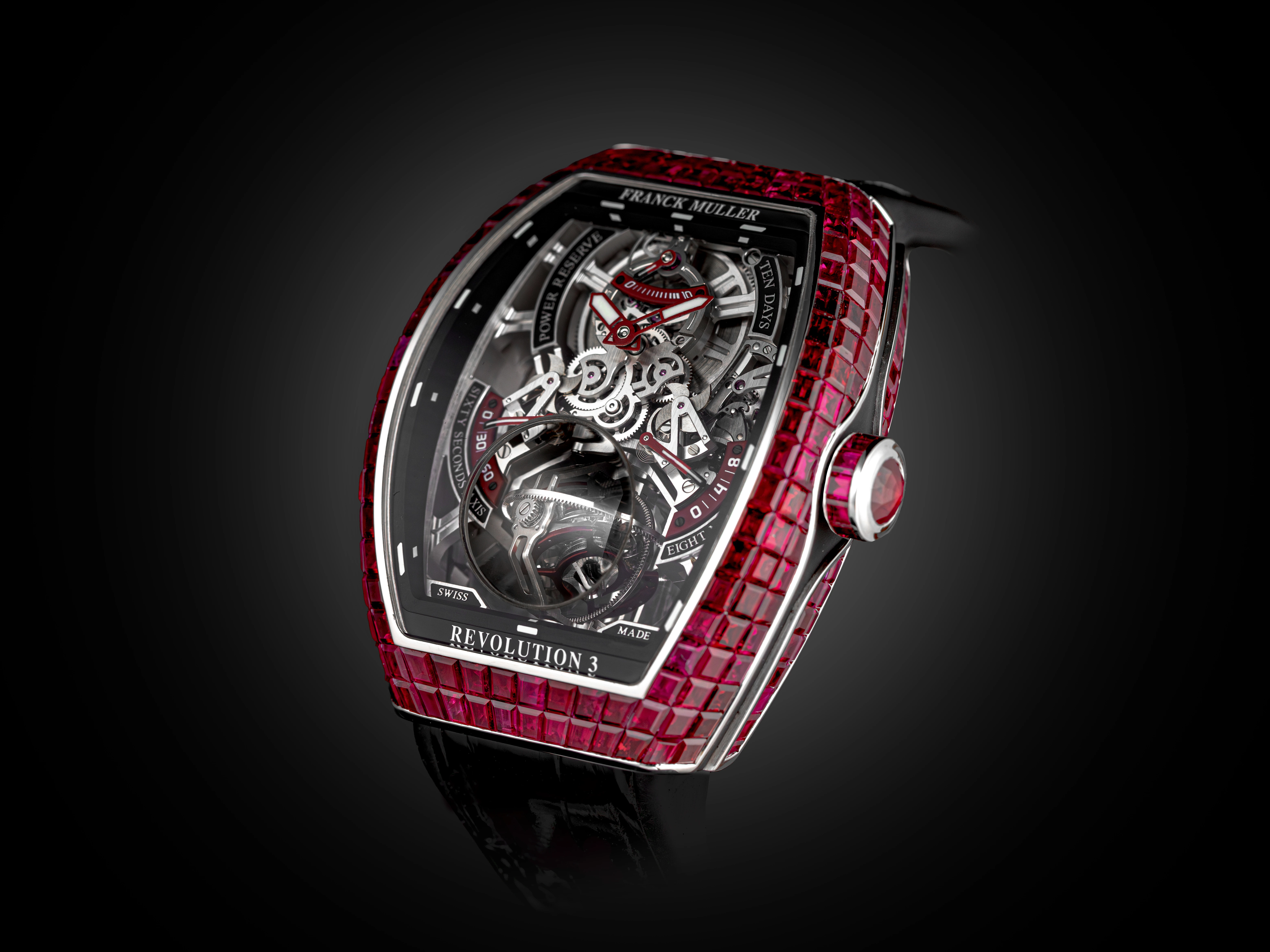 Close-up of the triple-axis tourbillon and skeletonised movement of the Vanguard Revolution 3 Skeleton