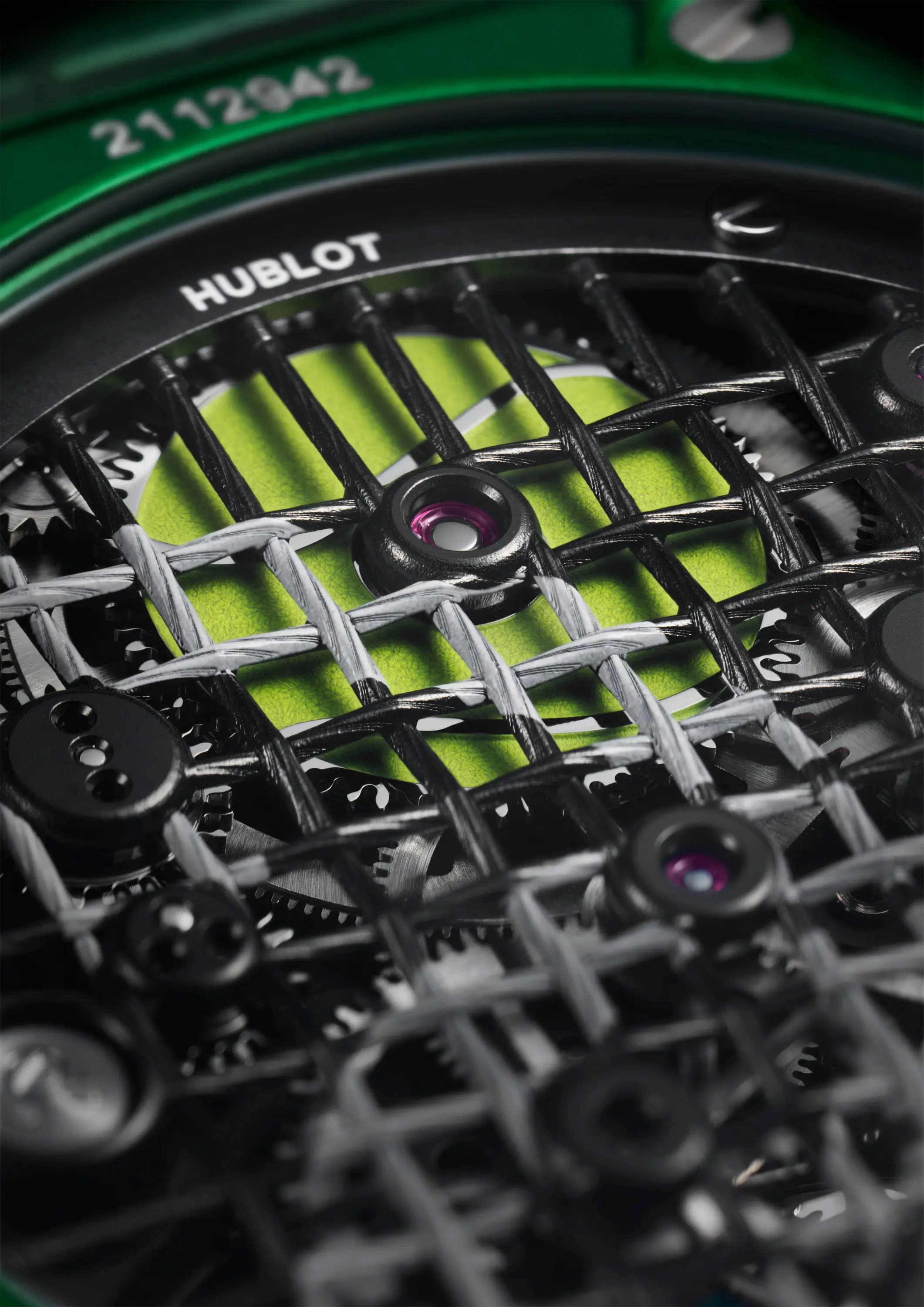 Caseback of the Hublot Big Bang Tourbillon Novak Djokovic GOAT Edition with Greatest of All Time engraving