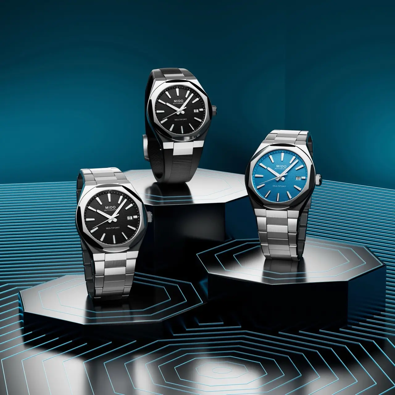 MIDO Multifort 8 One Crown in stainless steel with intense blue dial