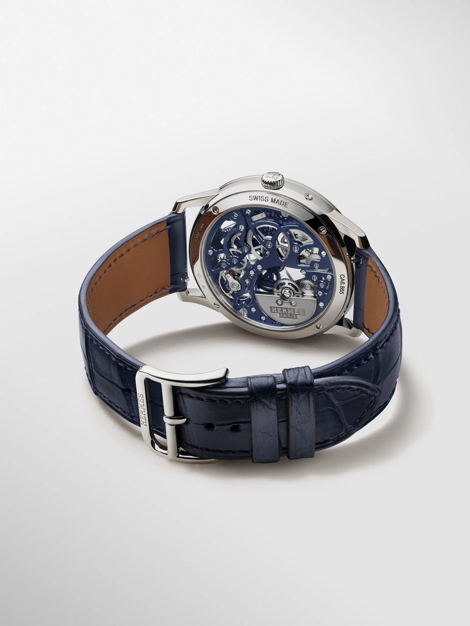 Hermès Slim d’Hermès Squelette Lune showing double moon phase at six o’clock