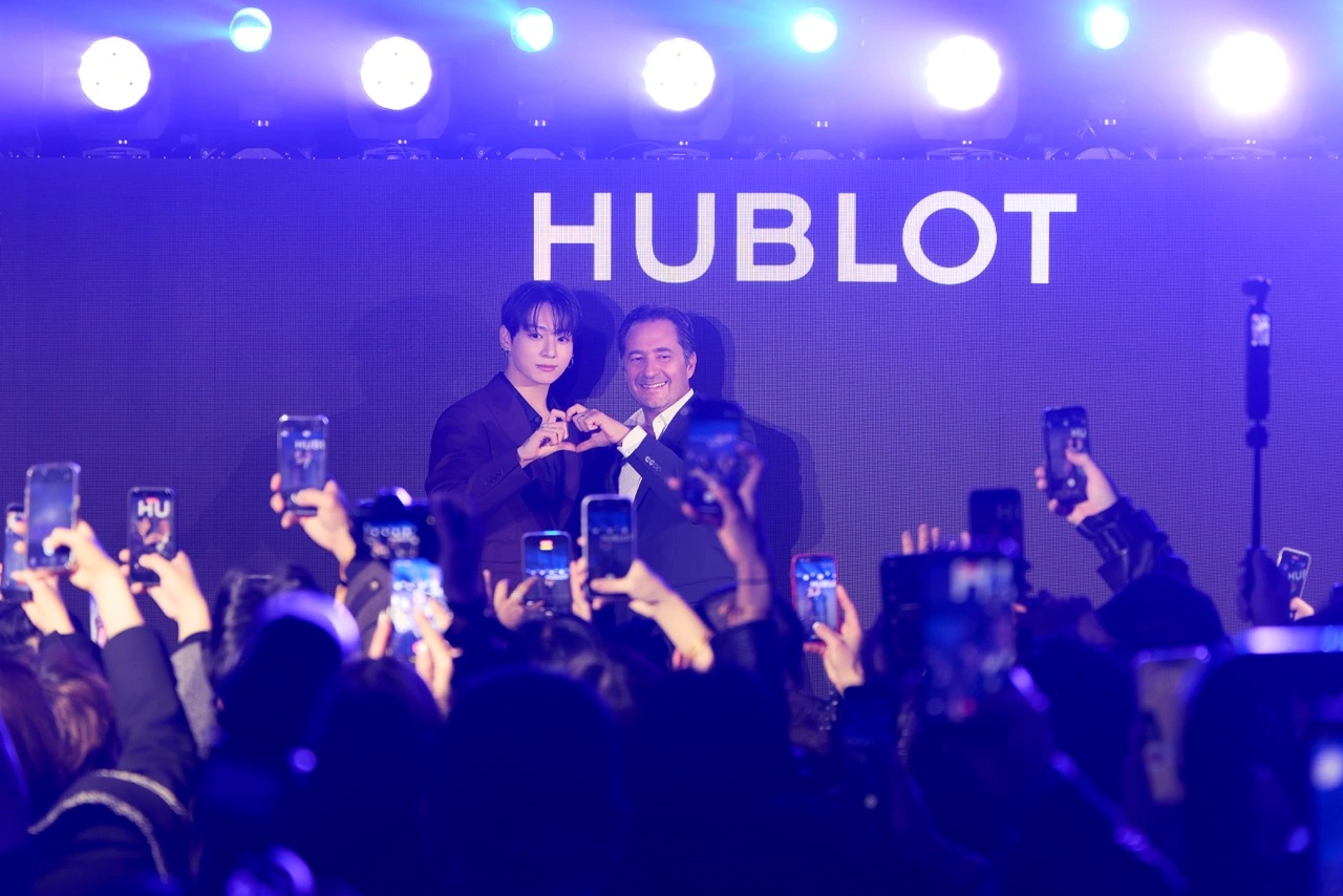 Jung Kook wearing a Hublot Big Bang Original Unico as the brand’s new Global Ambassador in Seoul