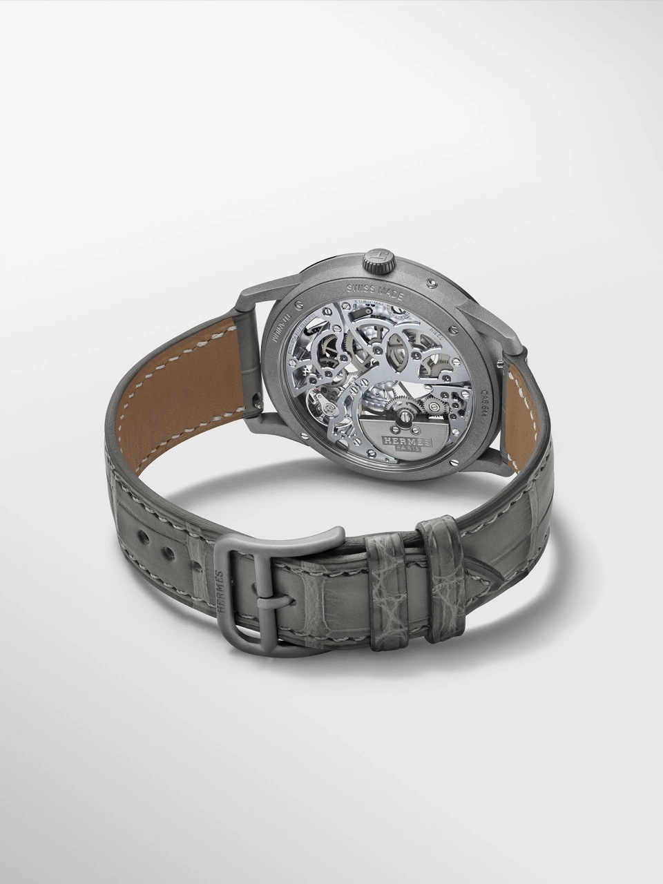 Hermès Slim d’Hermès Squelette Lune platinum version with blue openworked dial