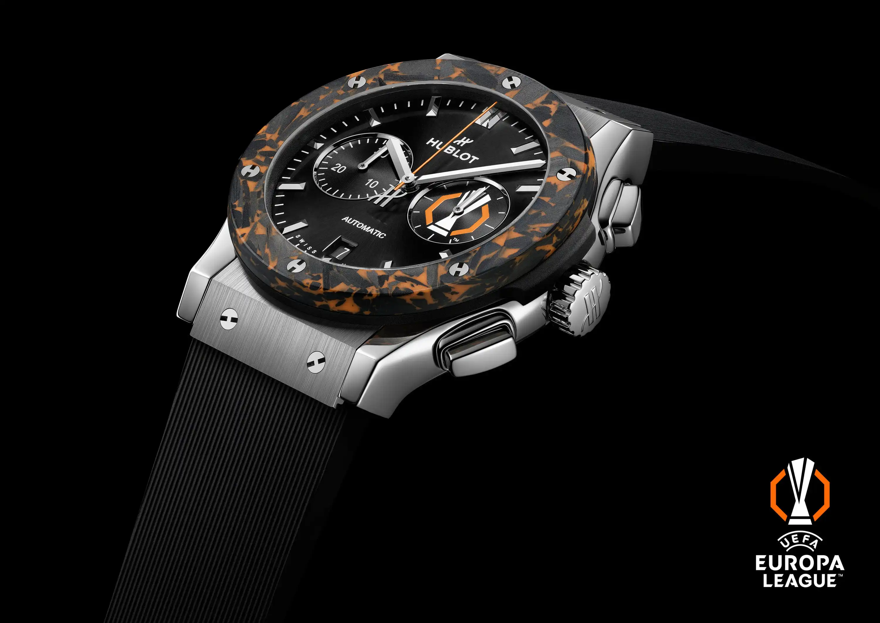 Hublot Classic Fusion Chronograph UEFA Europa League Titanium Carbon front view