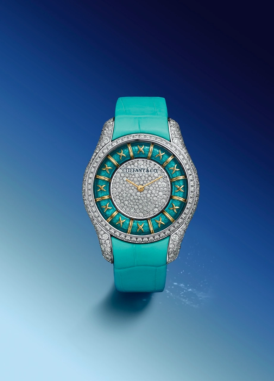 Tiffany & Co. Enamel watch with paillonné enamel bangles in Tiffany Blue