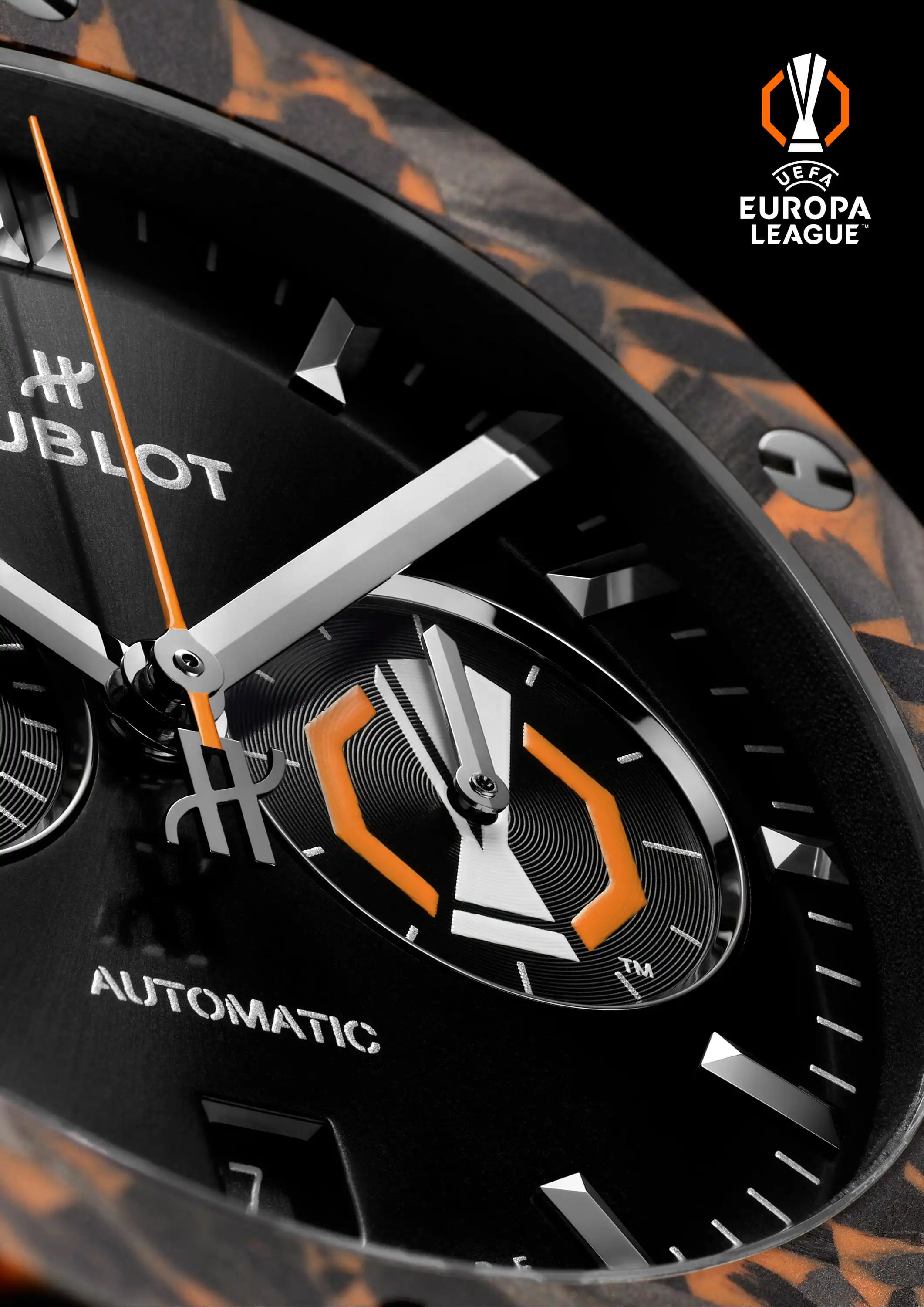 Hublot Classic Fusion Chronograph UEFA Europa League Titanium Carbon side profile and case details