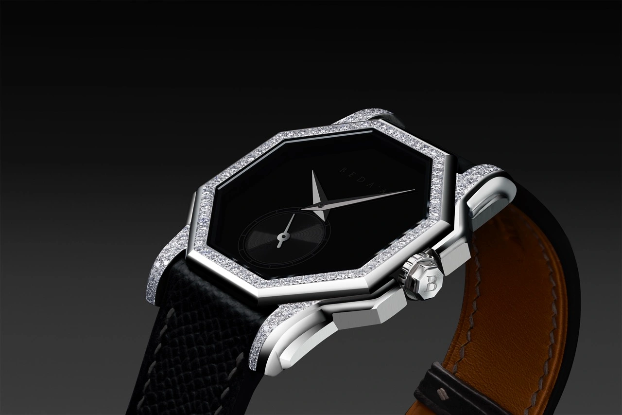 Beda’a Angles Mecaline Diamond Edition in Warm Gray with alligator leather strap