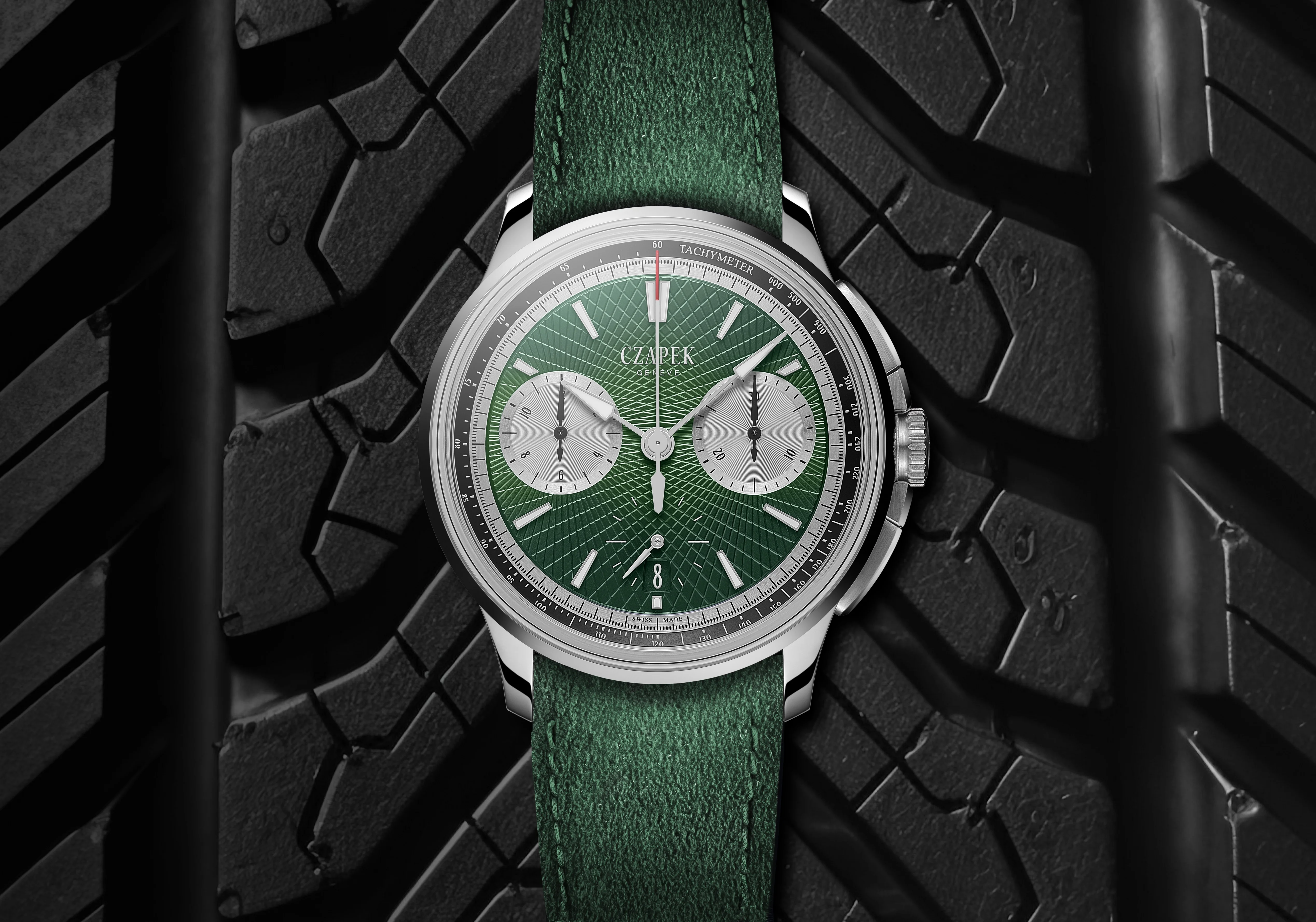 Czapek Faubourg de Cracovie “Crossroads” Victory Green chronograph in steel with Victory Green guilloché dial